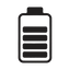 A black battery icon with four horizontal bars on a white and light gray checkered transparency background.